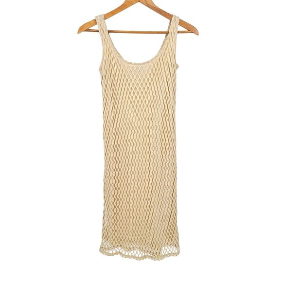 Zara Scoop Neck Fishnet Dress Beige Small - Picture 10 of 10